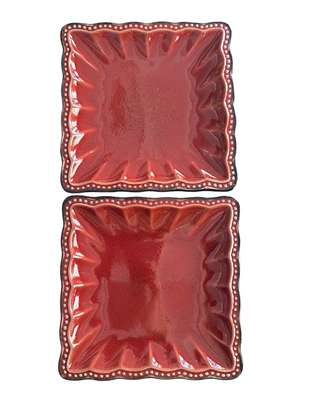 Roscher And Co Hobnail Collection Square 8" Salad Dessert Plates Set of 2 Red